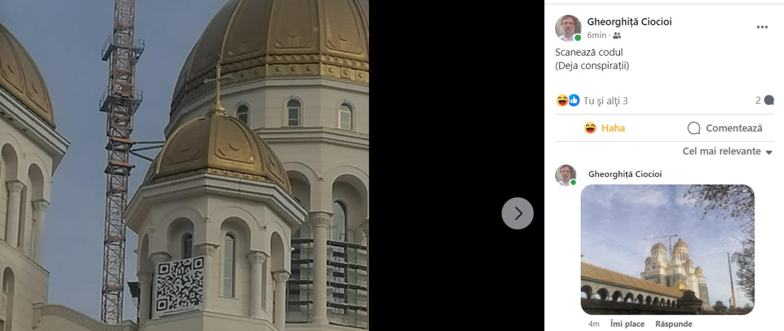 Pe una din turlele catedralei Naționale a apărut un cod QR uriaș